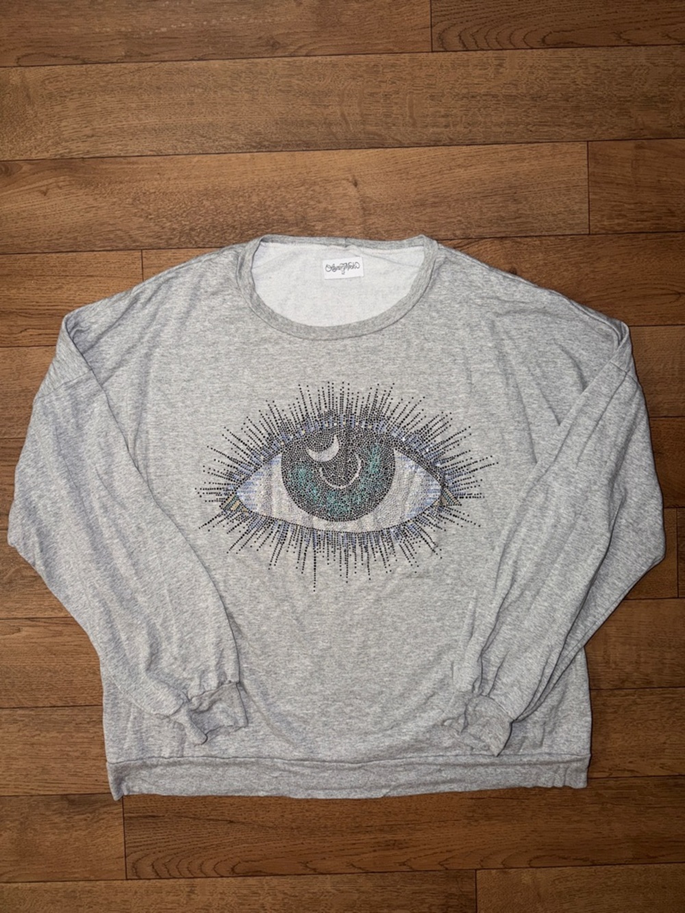 Lauren Moshi Size Extra Large Bedazzled Rhinestone Eye Pullover Long Sleeve XL